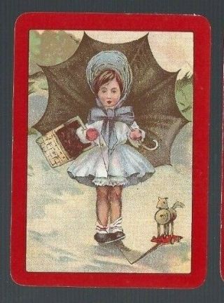 Playing Swap Cards 1 X Vint Wide British Cute Little Girl Dressed In Blue &toy