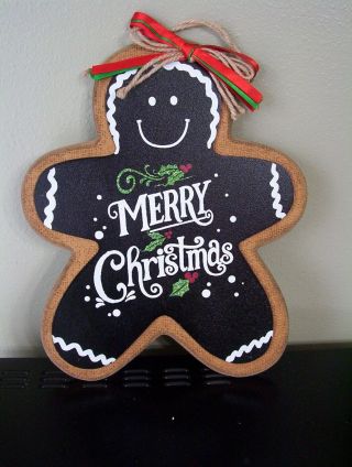 Cute Gingerbread Shaped Merry Christmas Sign 13 " X 10 " Lk Nu