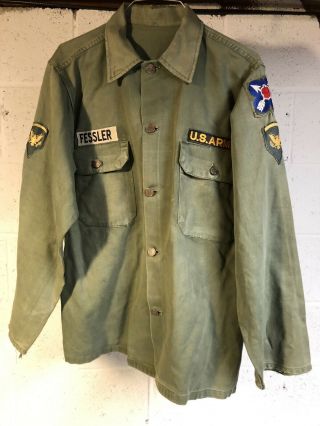 Vtg Korean War Era Us Army Fatigue Shirt 13 Star Buttons White Tab Og Utility