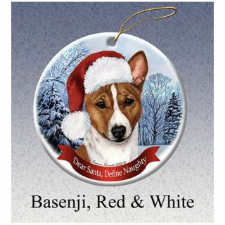 Basenji Red Howliday Porcelain China Dog Christmas Ornament