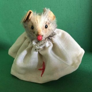 Vintage Fur Toys Made In West Germany Mouse With Sticker Nurse