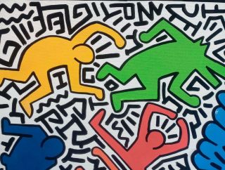 GREAT ACRYLIC OIL ON CANVAS BY KEITH HARING 1984 WITH FRAME IN GOLDEN LEAF 3