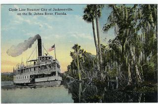 Clyde Line Steamboat City Of Jacksonville St.  Johns River Florida Postcard
