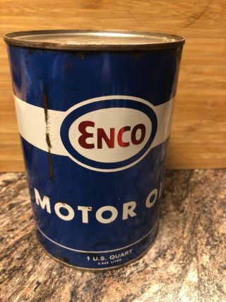 Vintage Enco 1 Quart Tin Motor Oil Can Full