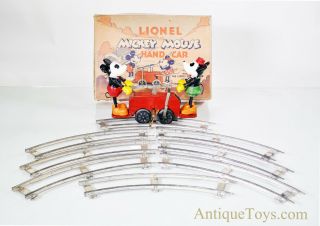 Lionel Walt Disney’s Mickey & Minnie Mouse Tin Windup Hand Car Train 1100 W/box