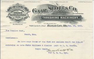 1901 Kansas City Mo Gaar,  Scott & Co Threshing Machinery Letterhead Graphic