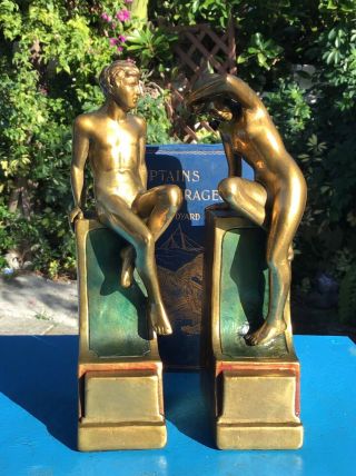 Vintage Pompeian Bronze Bookends,  Circa 1925,  Art Deco,  Nude Couple,  Classic Art
