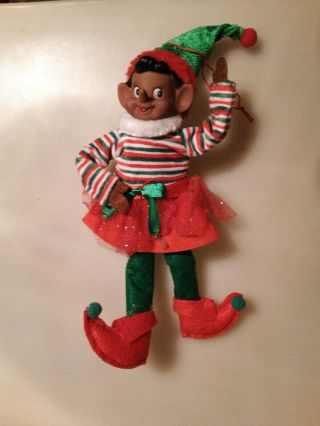 African American Girl Elf Pixie Dolls Sittable Posable Plush Christmas Ornament
