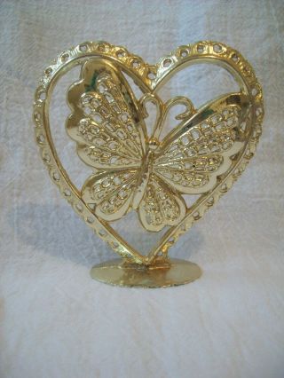 Vintage Earring Holder Torino Goldtone Butterfly Heart Earring Holder 1960 - 1970s