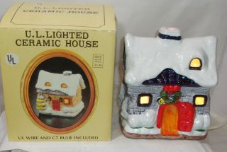 Vintage Lighted Ceramic Christmas Village House - Stone Cottage