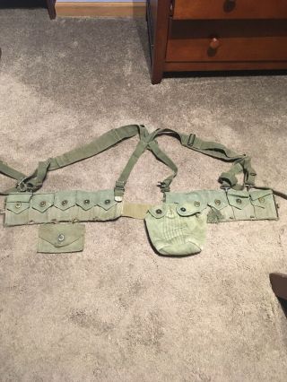 Korean War Era Us Army M45 Web Gear Set M - 1 Cartridge Belt Suspenders,  Canteen