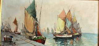 Impressionist Oil Painting of Sailing Ships by Marcel Catelein (1892 - 1979) 2