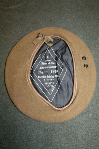 Korean War Era Canadian Army Brown Wool Beret 1951 D.  Lg Size 7 - 1/8,  Vg
