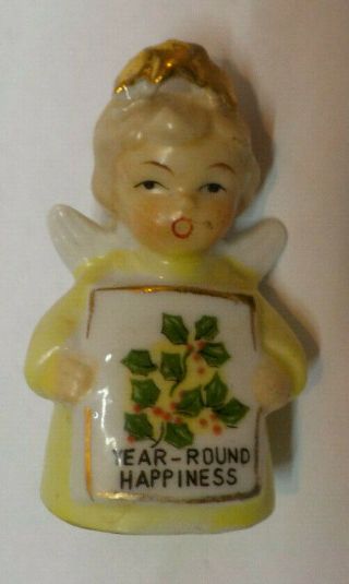 Vintage Bone China Angel Bell Christmas Ornament " Happy Holidays "