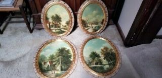 4 Oval Oil Paintings On Wood By Selhorst Jr.