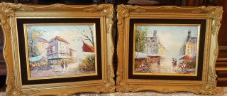 Set Of 2 P.  G.  Tiele Art Oil Signed Painting On Canvas,  Ornate Gold Frames