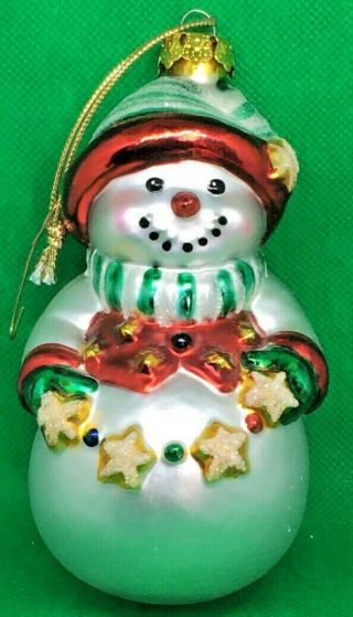 Vintage Bk 1999 Hand Blown Snowman Christmas Ornament