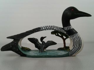 Loon Carved Resin Black/white Mallard Duck Figurine With Cutout Duck Scene