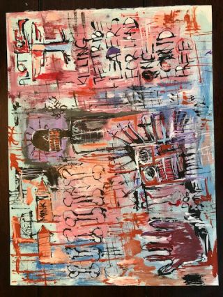 Painting Signed Jean - Michel Basquiat 1986 Mixed Media - 9x11 Cardboard