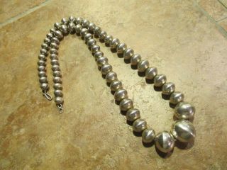 26 " Vintage Navajo Graduated Sterling Silver Pearls Bead Necklace 132 Grams