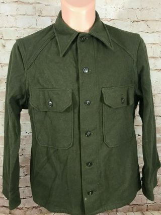 Us Korean War Era Og Olive Green 108 Wool Field Shirt M1952 Nos 1953 Dated Med