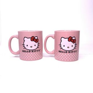 Hello Kitty Pink Polka Dot Ceramic Coffee Tea Milk Mugs Double Sided