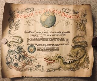 1951 Domain Of The Golden Dragon Certificate Us Navy (blank) Art By Blakeslee