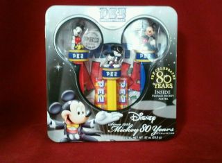 Disney Mickey Mouse Pez Collectibles Dispensers In Decorative Tin