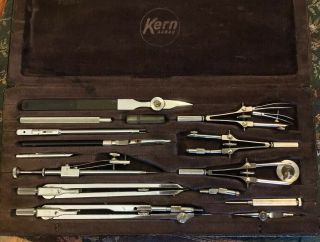 Vintage Kern Aarau Swiss Drawing Instrument Set Drafting Tools - 1950s