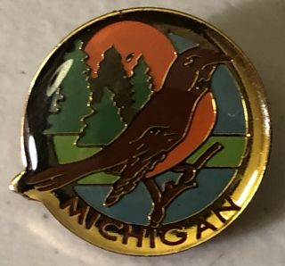 State Of Michigan With American Robin Bird Travel Souvenir Lapel Hat Pin Pinback