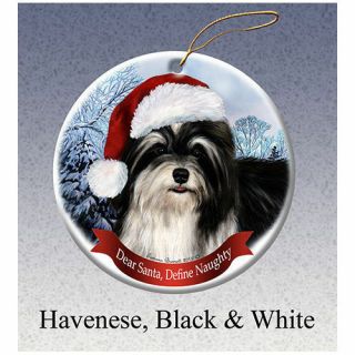Havanese Black Howliday Porcelain China Dog Christmas Ornament