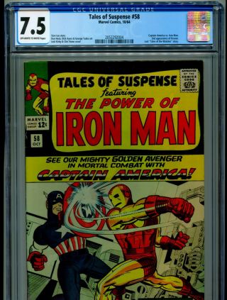 1964 Marvel Tales Of Suspense 58 Iron Man Captain America 2nd Kraven Cgc 7.  5 Bx1