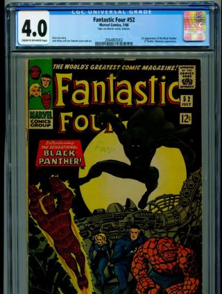 1966 Marvel Fantastic Four 52 1st Appearance Black Panther Cgc 4.  0 Cr - Ow Box2