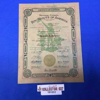 Boy Scout 1926 Scoutmaster Certificate Raritan Council Perth Amboy Jersey