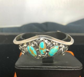 Vintage Navajo Sterling Silver And Turquoise Cuff/bracelet By Justin Morris