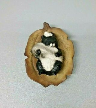 Vintage Global Art Baby Skunk Snoozer Leaf Ceramic Figurine Harvey Knox Japan