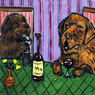 Newfoundlands At The Wine Bar Picture Dog Art Tile Coaster Gift