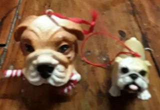 Set Of 2 Bulldog Christmas Ornaments - Kurt Adler The Dog,  And A Smaller Bulldog