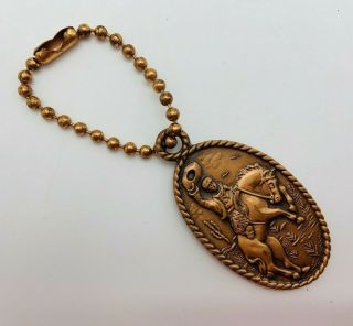 Vintage Sunbell Bell Copper Bucking Horse Cowboy Keychain Pendant Western Rodeo