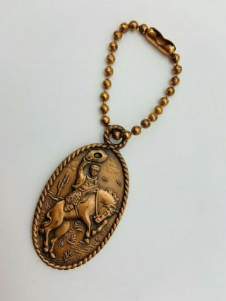 Vintage Sunbell Bell Copper Bucking Horse Cowboy Keychain Pendant Western Rodeo 3