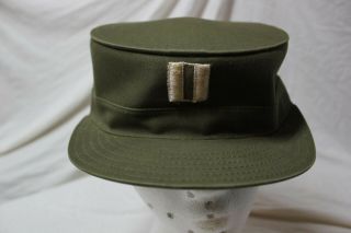Us Military Issue Korea Vietnam Od Green Ridgeway Cap Hat Sz 7 1/2 With.  Rank