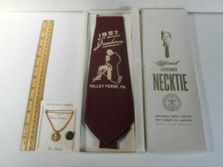 Boy Scout 1957 Jamboree Valley Forge Pa Necktie & Scout Tie Clip On Card