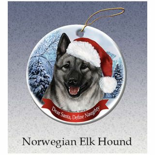 Norwegian Elkhound Howliday Porcelain China Dog Christmas Ornament