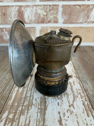 Vintage 1930s Brass Justrite Carbide Lantern Air Cooled Grip Coal Miner Lamp