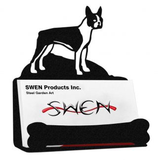 Swen Products Boston Terrier Dog Black Metal Business Card Holder