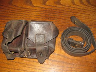 Yugo Brown Leather M48 Mauser Sling And Leather Ammo Pouch 8mm K98 Fair