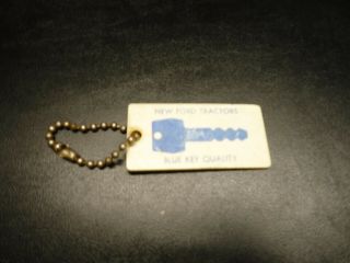 Vintage Ford Tractor / Blue / White Plastic Key Chain / Key Ring