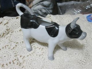Vintage Abbot Black White Grey Holstein Standing Cow Creamer Euc