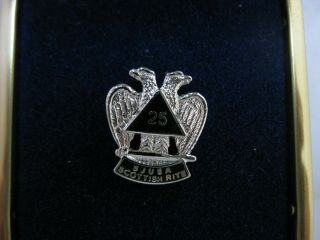 Masonic Scottish Rite 32nd Degree Double Eagle Silver Tone Tie Tac Lapel Pin