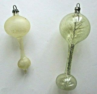 2 Vintage Unusual Glass Christmas Ornaments Clear With Tinsel And Frosted White